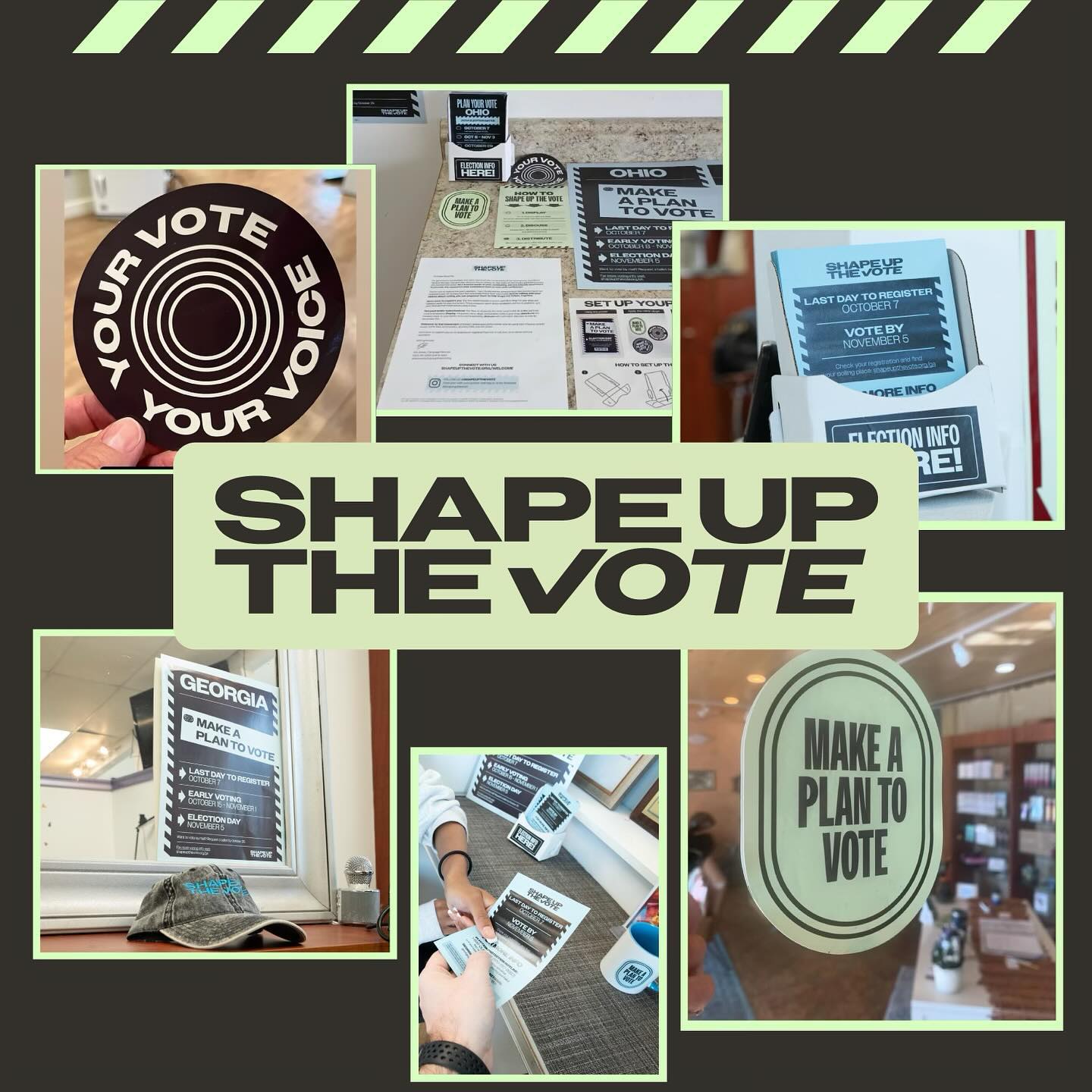 Shape Up The Vote voting materials displayed in a participating shop