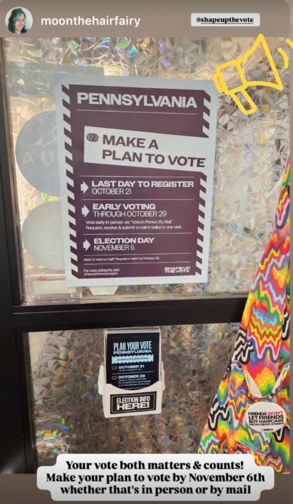 Pennsylvania Make a Plan to Vote poster and election information handouts on display